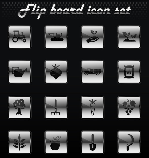 Agricultural vector flip mechanical icons for user interface design