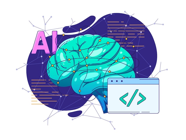 AI Brain with Code Symbol Artificial Intelligence and Programming Concept