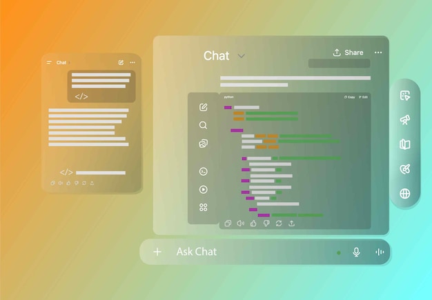 AI Chat Interface with Coding Window Artificial Intelligence Assistant in Web Browser Vector