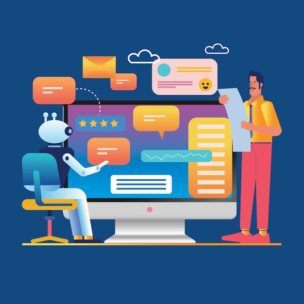 ai chatbot assists a human vector illustration flat design