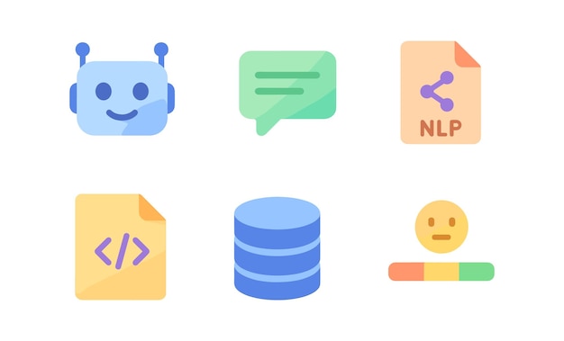 AI Chatbot NLP Coding Database and Sentiment Analysis Icons
