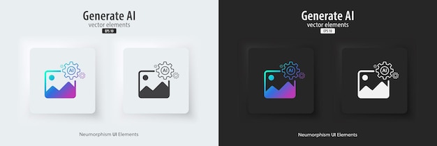AI generate image icon A set of buttons with symbols Image enhancement improved quality generated Artificial intelligence technology concept Neumorphism style UI UX design Vector illustration