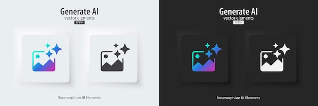 AI generate image icon A set of buttons with symbols Image enhancement improved quality generated Artificial intelligence technology concept Neumorphism style UI UX design Vector illustration