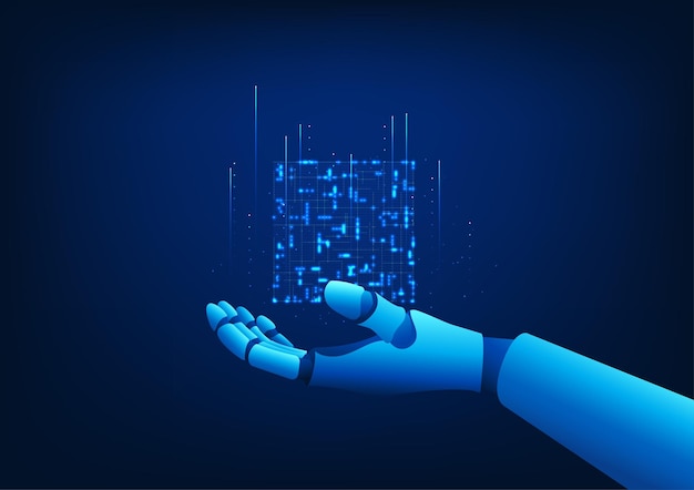 AI holding a processing box representing the data management analytical thinking and intelligent