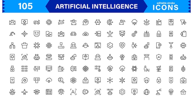 ai icon set featuring machine learning neural networks robots automation and data analysis