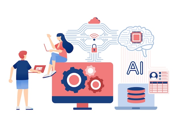 AI Illustration with Brain Chip for Interconnected User Data and Computer Databases