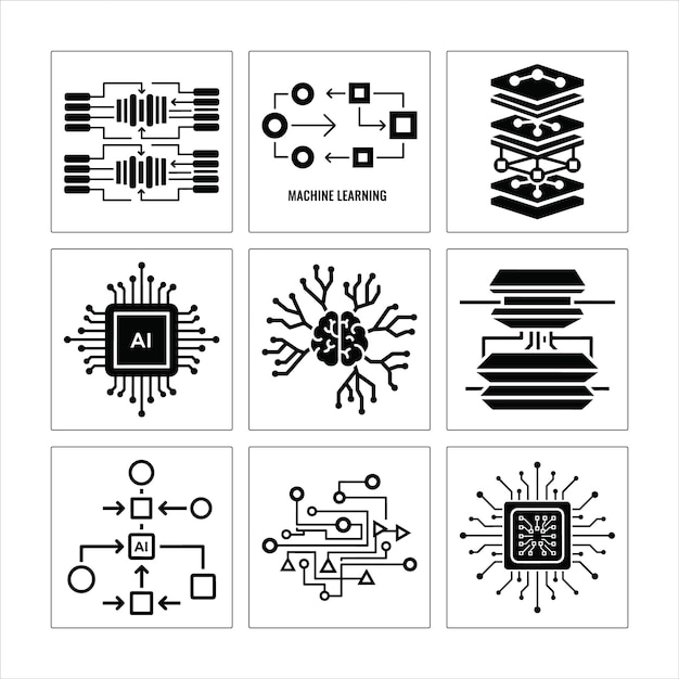 Ai Machine Learning Technology Concept Icons Set Depicting Neural Networks And Artificial Intelligence Algorithms