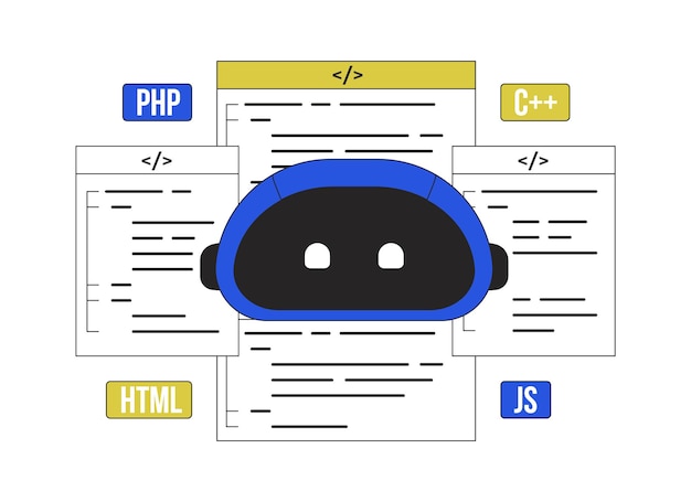 aiassisted coding line concept vector spot illustration