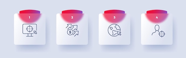Aim set icon Target income career growth click online store contextual advertising Target audience concept Glassmorphism style Vector line icon for Business and Advertising