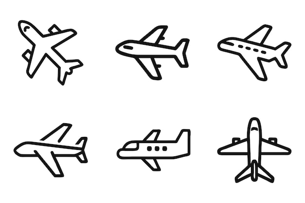 Airplane outline silhouette icon set on white background