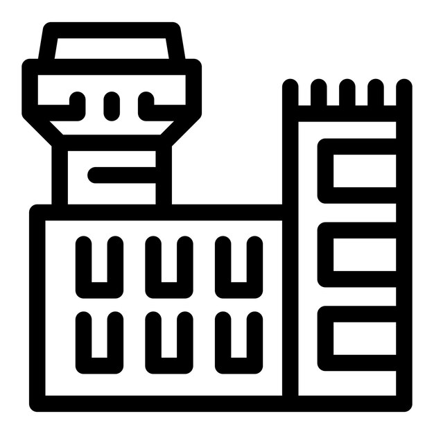 Airport control tower managing air traffic flow icon
