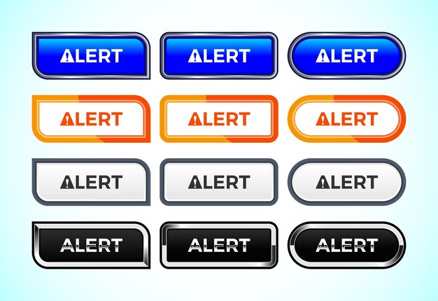 Alert button set of different shapes and colors Suitable for mobile app and website UI design