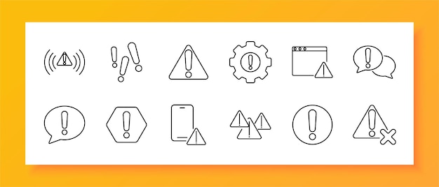Alert set icon Notification exclamation marks warning triangle settings alert window speech bubble mobile alert multiple warnings caution icon Icons conveying urgency
