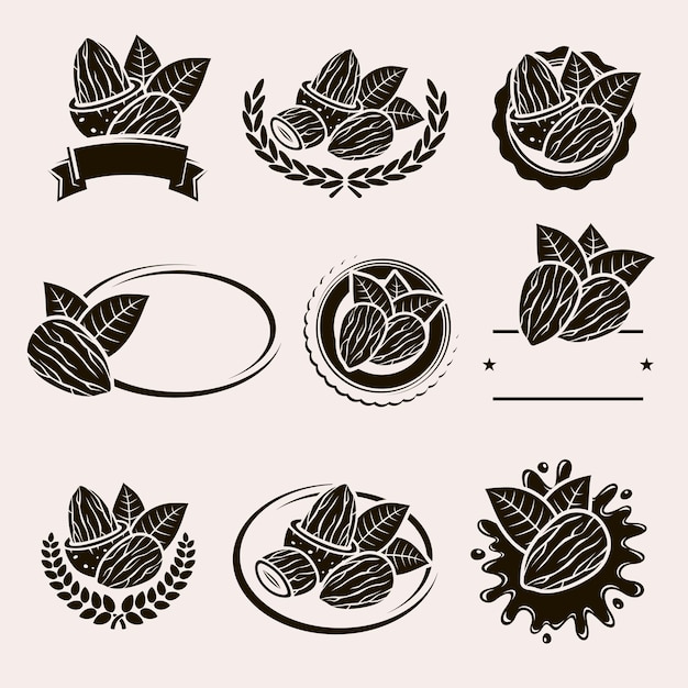 almonds labels and elements set vector