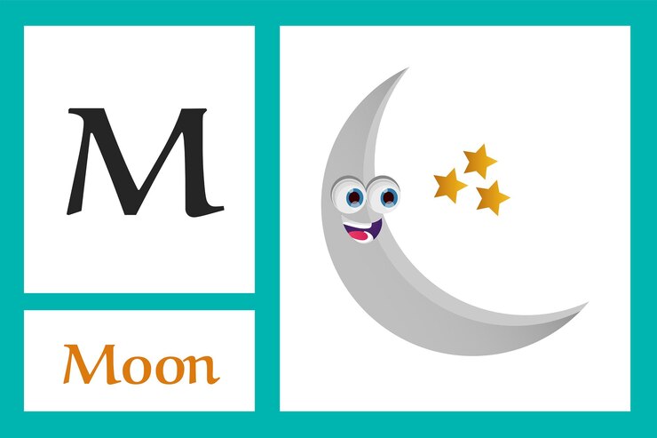 Vector alphabet with letter m for moon
