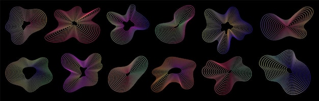 Amorphous shapes Abstract neon dynamic shape 3d line wave pattern radial technology ripple texture Music pulse color fluid gradient Digital sound flow visual effect Vector set