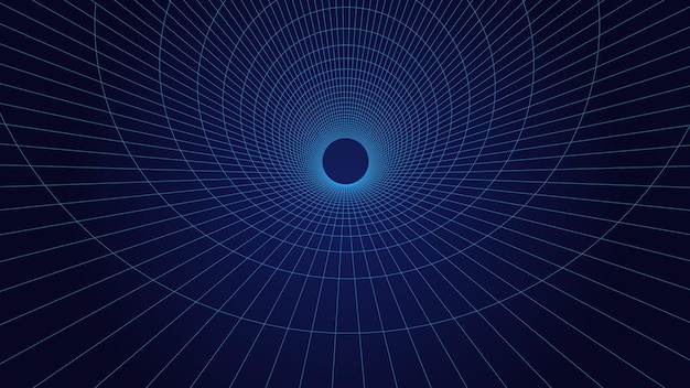 an abstract tunnel with a blue mesh structure 3d grid of tunnels and corridors virtual reality framework vector wormhole
