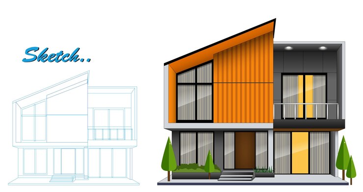 Vector an illustration of modern minimalist house design with sustainable features