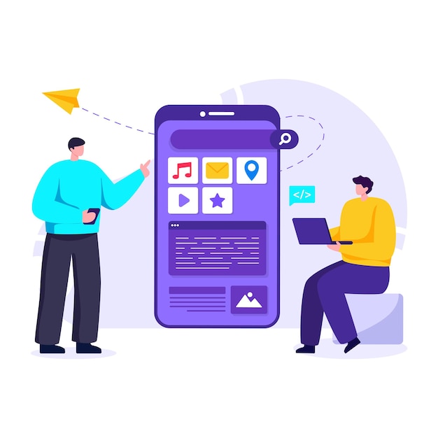 An illustration of web app development in flat style