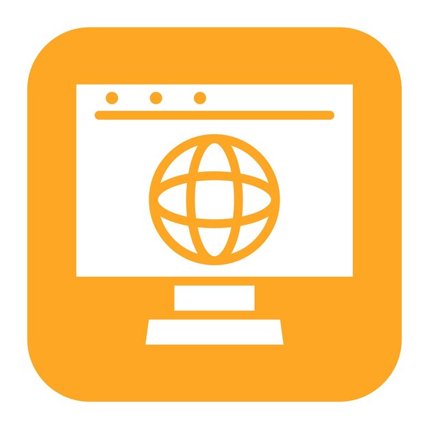 an orange and white computer screen with a globe on it