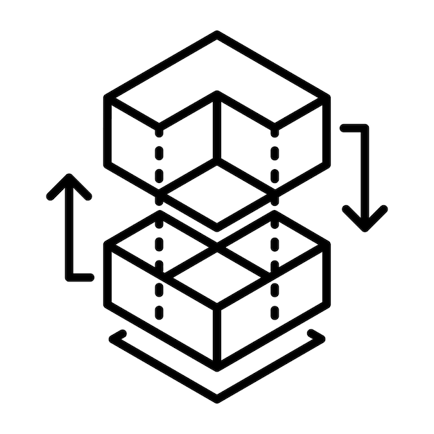 An outline style icon depicting cube transition