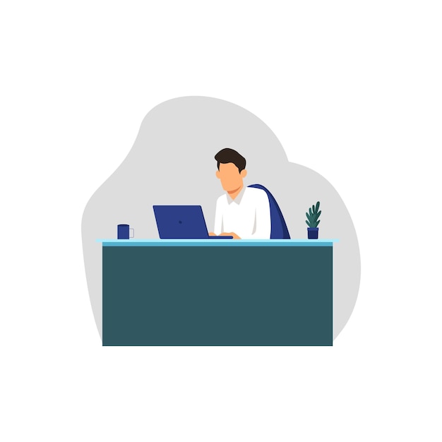 an youngman work in office vector illustration