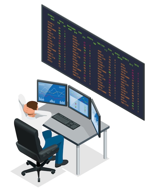 analyzing data, graphs and reports for investment purposes creative teamwork traders businessmen trading stocks online stock brokers looking at graphs, indexes and numbers on multiple computer screens