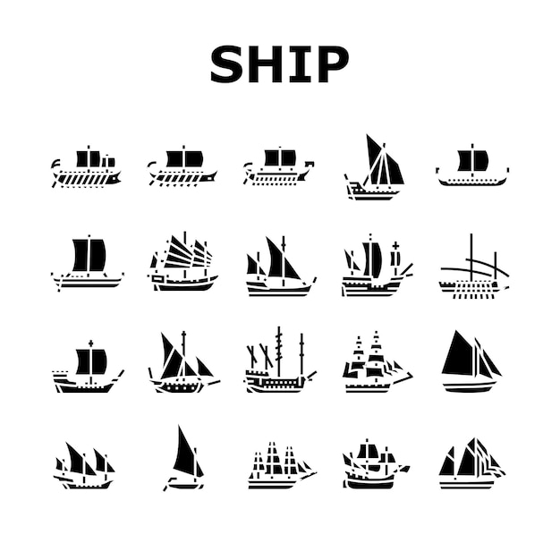 ancient ship maritime vessel icons set vector