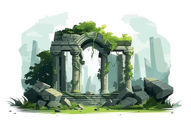 ancient temple ruin in forest vector flat isolated illustration