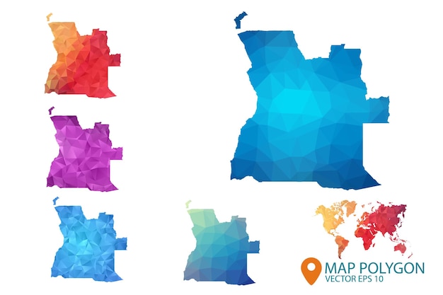 angola map set of geometric rumpled triangular low poly style gradient graphic background