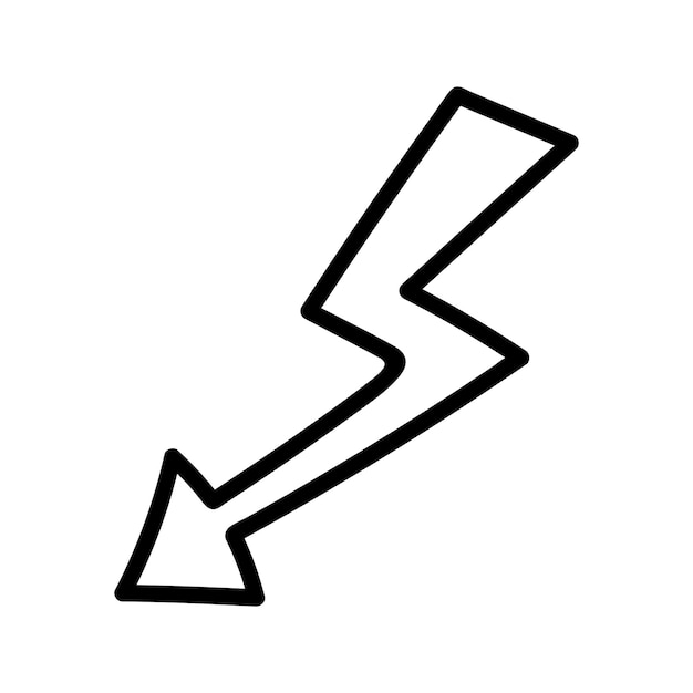 Angular arrow in lightning shape doodle Hand drawn element for navigation and presentations
