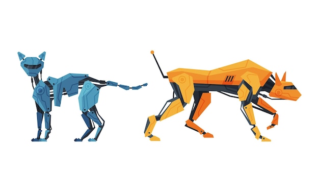 Animal Robot with Mechanical Paw and Metal Body Vector Set