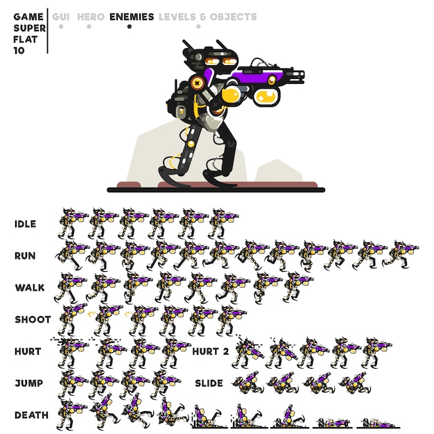 Animation of a cyborg with a shotgun for creating a video game
