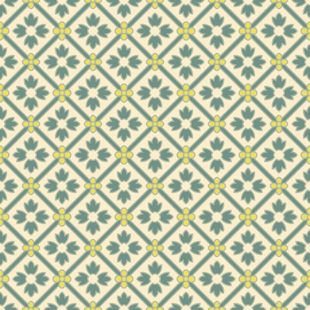 Antique seamless pattern of elegant light green check cross flower