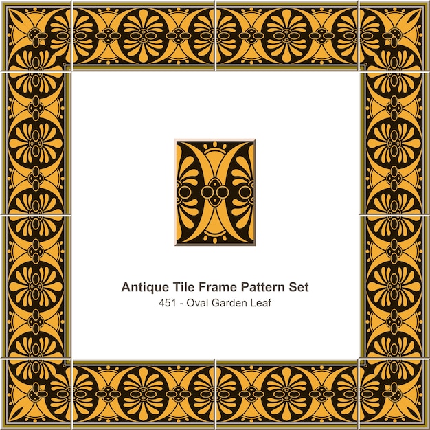 antique tile frame pattern set brown oval garden leaf