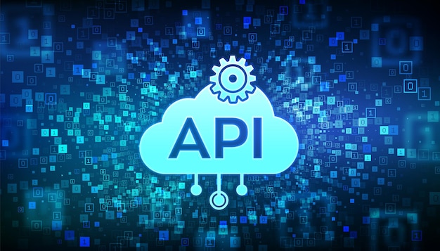 API Application Programming Interface icon Software development tool information technology and business concept Binary data flow tunnel Digital code with digits 10 Vector Illustration