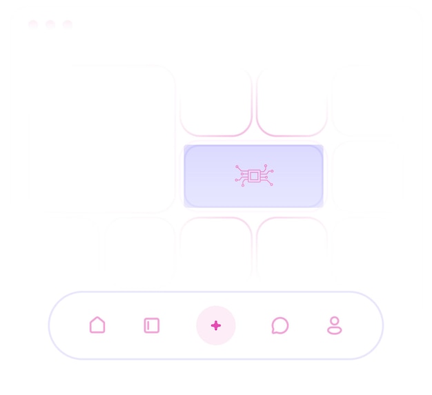 App interface hover bar with card Website wireframe for mobile apps with round arrows User UI icon