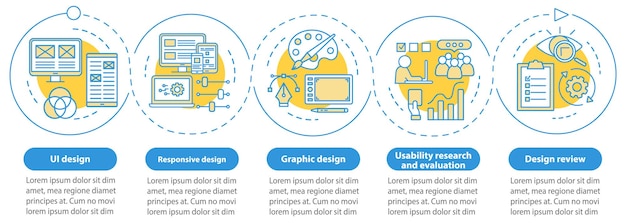 Application development vector infographic template. Business presentation design elements. Data visualization with four steps and options. Process timeline chart. Workflow layout with linear icons