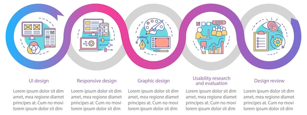 Application development vector infographic template. Business presentation design elements. Data visualization with four steps and options. Process timeline chart. Workflow layout with linear icons