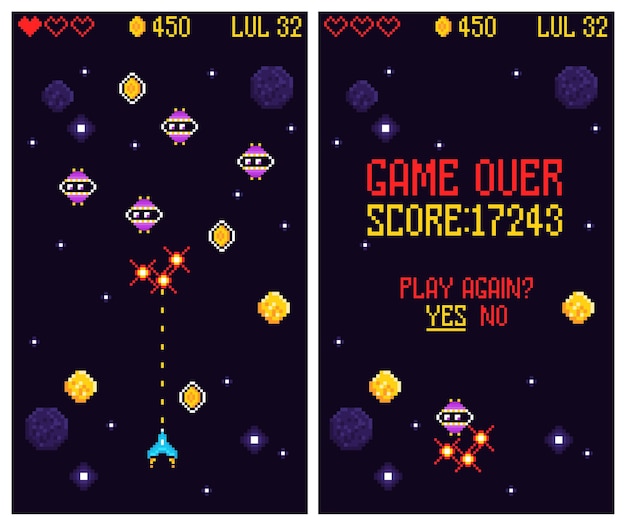 Arcade computer game set of vertical banners