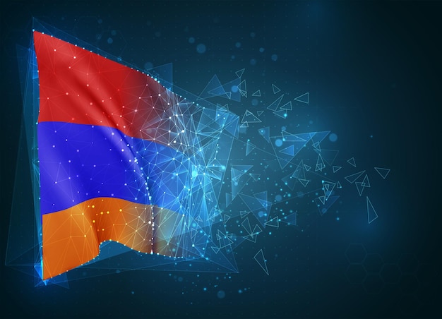 armenia,  flag, virtual abstract 3d object from triangular polygons on a blue background