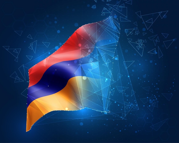 armenia, flag, virtual abstract 3d object from triangular polygons on a blue background