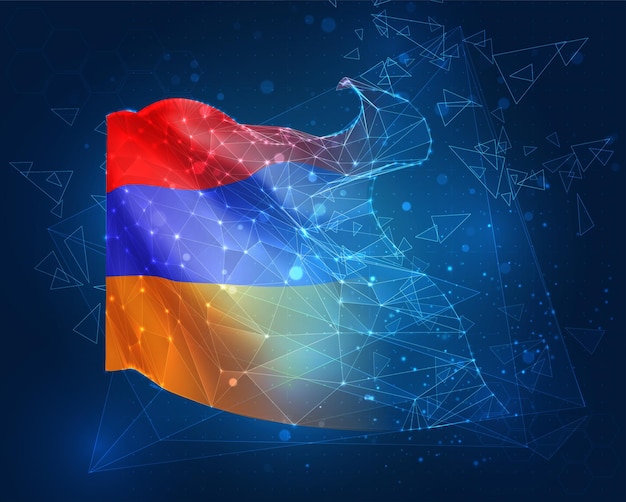 armenia vector flag virtual abstract 3d object from triangular polygons on a blue background