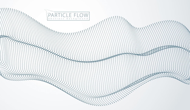 Array of particles flowing, dynamic sound wave. 3d vector illustration. Mesh of blurred dots, beautiful illustration.
