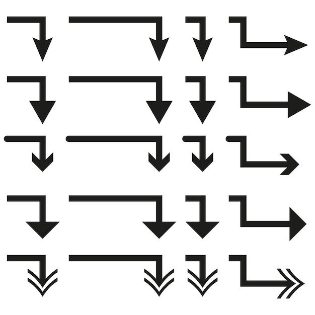 arrow direction icons right and down simple black design vector set
