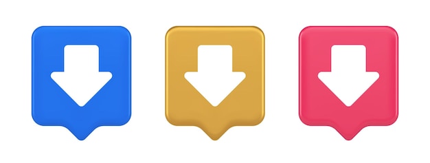 Arrow down button keyboard navigation pointer cyberspace downloading web app 3d icon