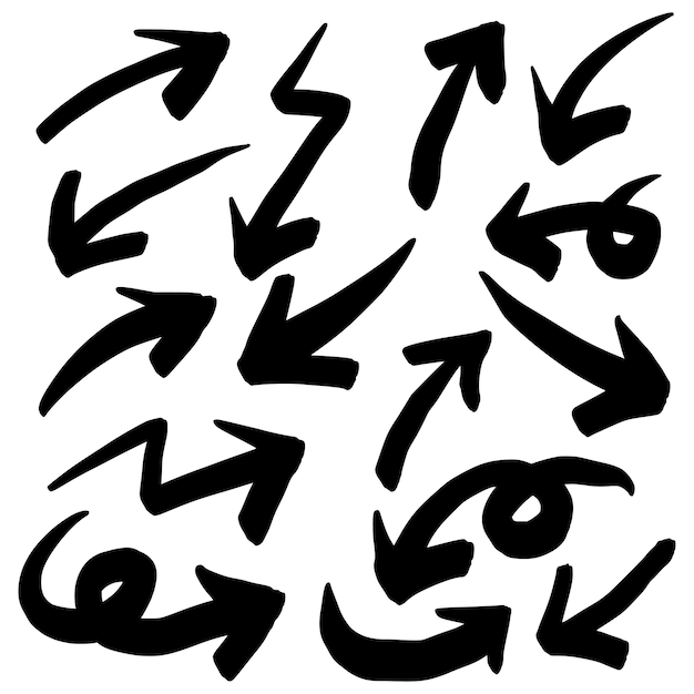 Arrow hand drawn sketch set doodle drawing lines way collection