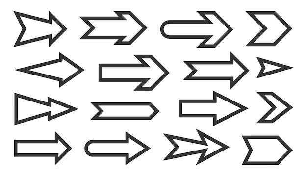 Arrow pointers black line set Simple interface directions Web design conceptual graphic signage Vector cursor website application mobile apps Navigation for maps Isolated on white background