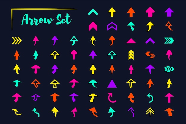 Arrow random multiple colors vector objects set Pointing up left right down for multiple direction