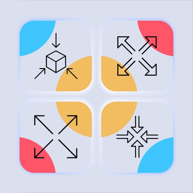 arrow set icon 3d modeling rotate an object 360 degrees application development zoom in zoom out deploy virtual reality metaverse concept neomorphism style vector line icon for business